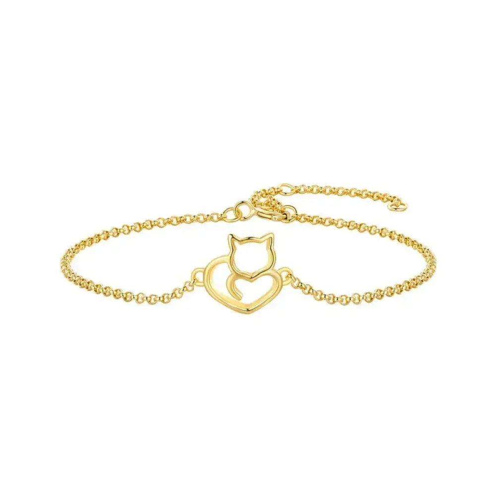 Bracelet Chaîne Cœur Chat en Argent Sterling 925