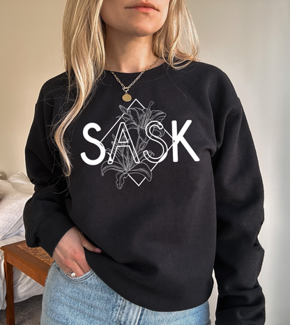 Col ras du cou unisexe SASK Diamond Line Art | Vêtements des Prairies | Vêtements Sask