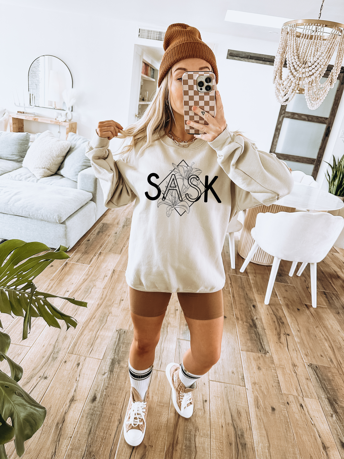 Col ras du cou unisexe SASK Diamond Line Art | Vêtements des Prairies | Vêtements Sask