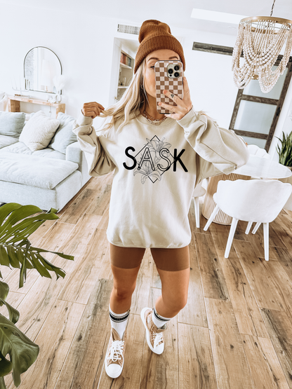 Col ras du cou unisexe SASK Diamond Line Art | Vêtements des Prairies | Vêtements Sask