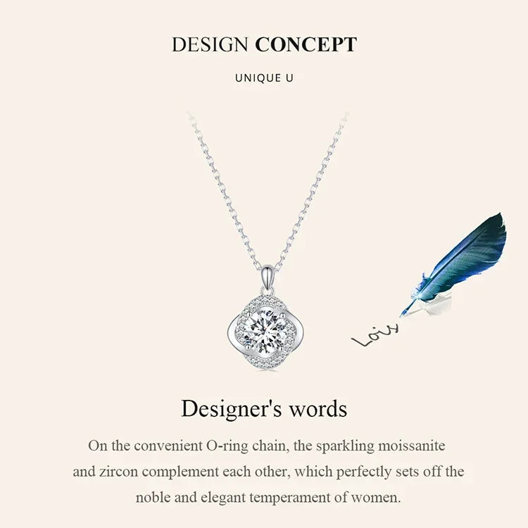 Collier pendentif Trèfle porte-bonheur en argent sterling et moissanite 1 carat