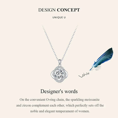 Collier pendentif Trèfle porte-bonheur en argent sterling et moissanite 1 carat