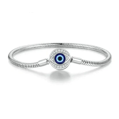 Bracelet Porte-Bonheur Œil Grec en Argent Sterling avec Zircon Cubique – Chaîne Serpent