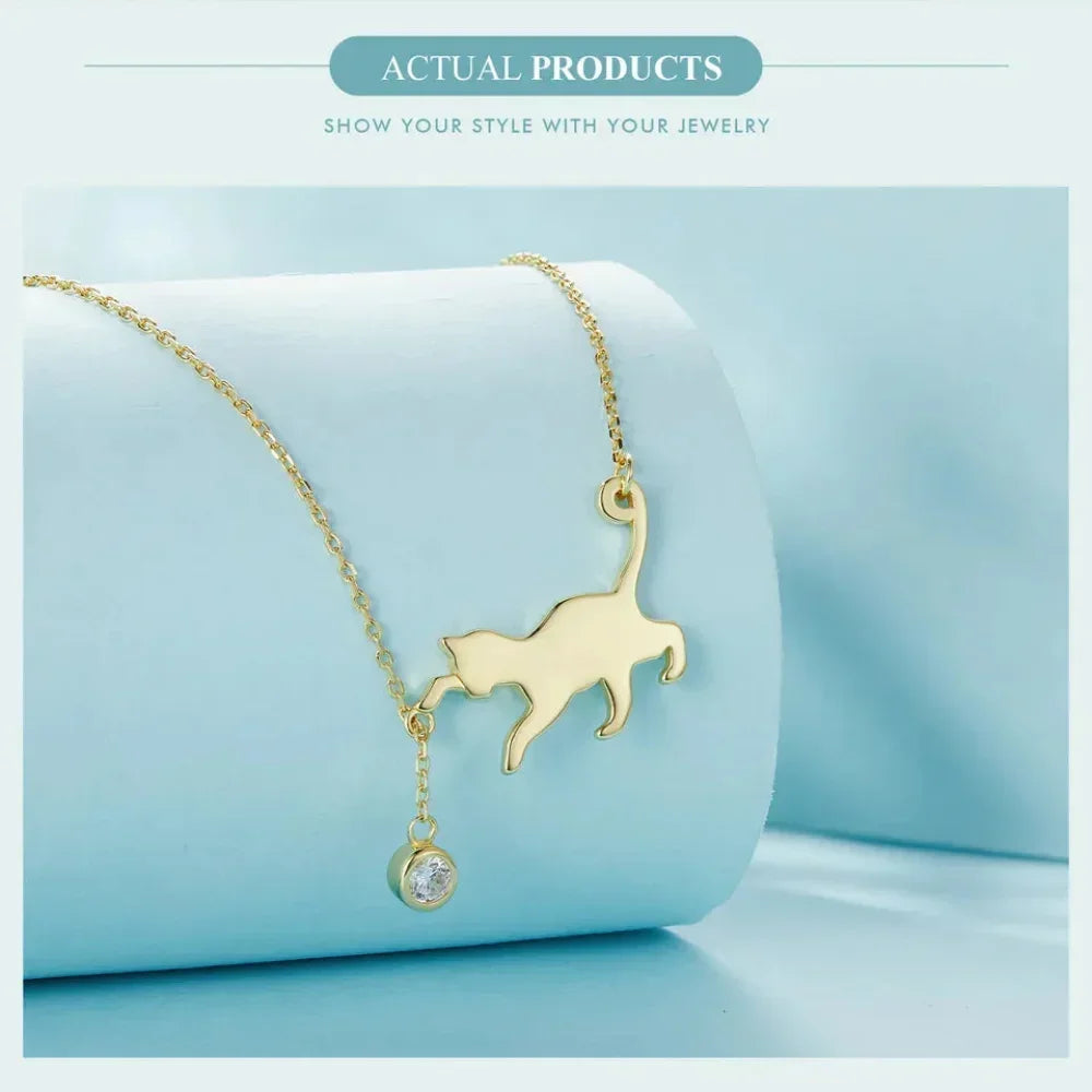 Breathtaking 925 Sterling Silver Cat Necklace | Elegant Pendant Collarbone Jewelry Scn232 In 3 Colors