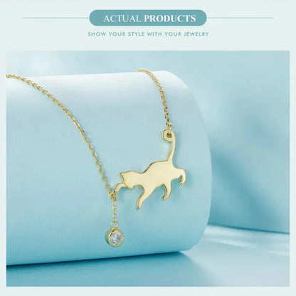Breathtaking 925 Sterling Silver Cat Necklace | Elegant Pendant Collarbone Jewelry Scn232 In 3 Colors