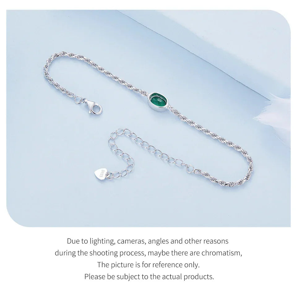 Bracelet Chopin en argent sterling avec zircon vert – ajustable