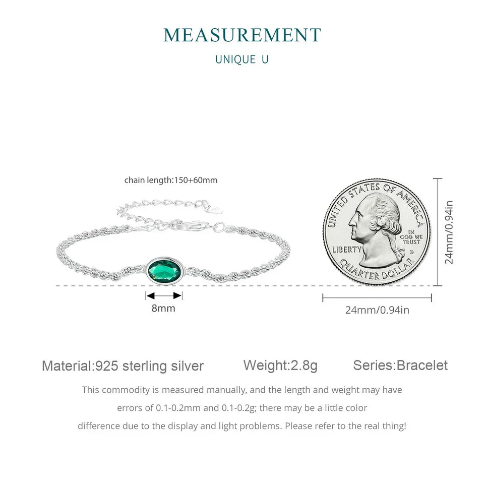 Bracelet Chopin en argent sterling avec zircon vert – ajustable