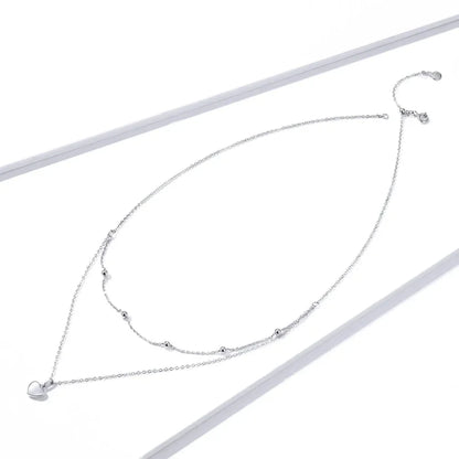 925 Sterling Silver Double Layer Heart Pendant Choker Necklace