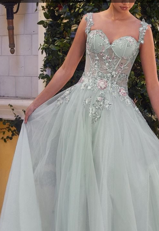 ROBE DE BAL EN TULLE TRAPÈZE ORNÉE