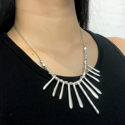 Drop Fan Necklace In Silver Plate
