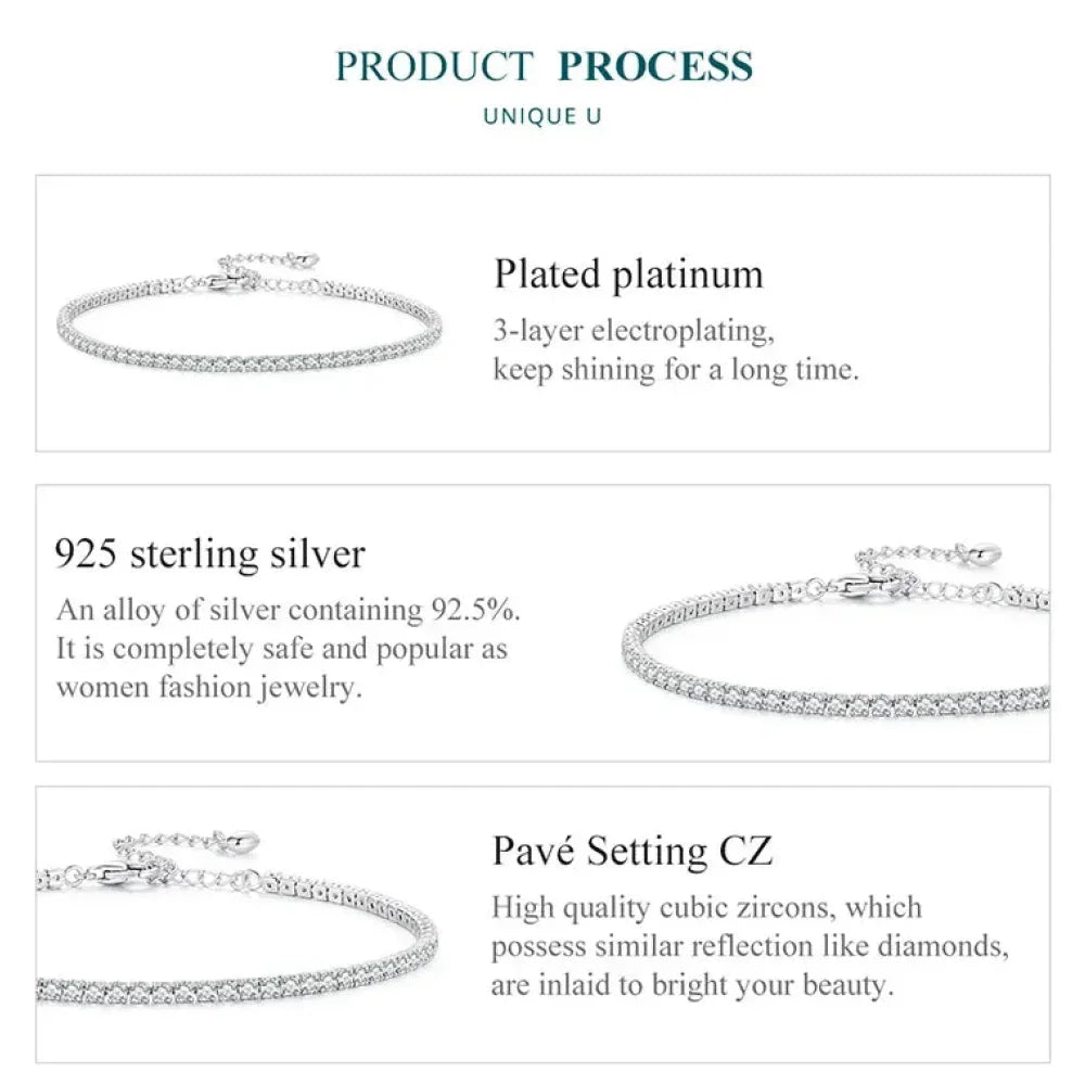 Bracelet de tennis en argent sterling 925 et zircone cubique