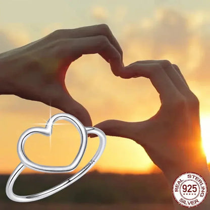 Bague minimale en argent sterling 925 en forme de cœur