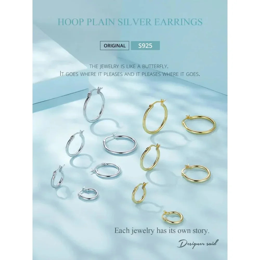 14K White Gold Plated 925 Sterling Silver Hoop Earrings | Hypoallergenic 24mm Hoops
