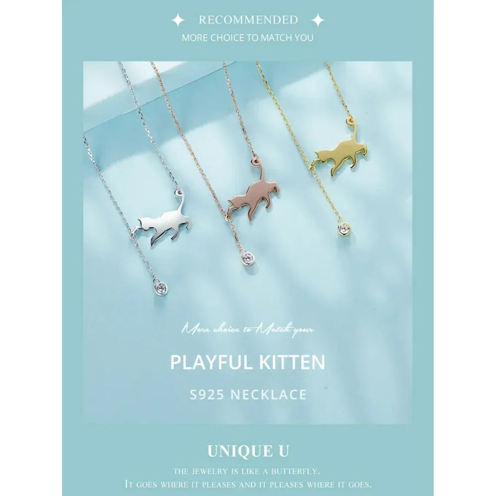 Breathtaking 925 Sterling Silver Cat Necklace | Elegant Pendant Collarbone Jewelry Scn232 In 3 Colors
