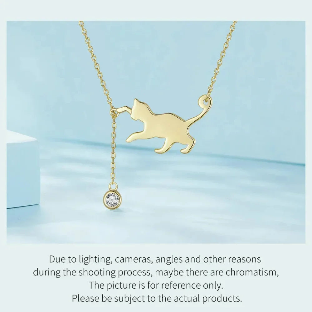 Breathtaking 925 Sterling Silver Cat Necklace | Elegant Pendant Collarbone Jewelry Scn232 In 3 Colors