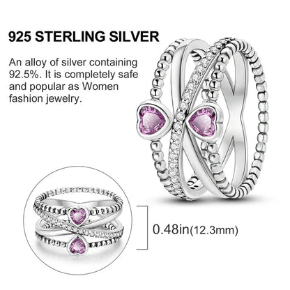 925 Sterling Silver Double Heart Infinity Ring