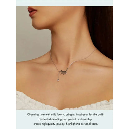 Breathtaking 925 Sterling Silver Cat Necklace | Elegant Pendant Collarbone Jewelry Scn232 In 3 Colors