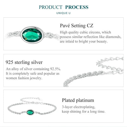 Bracelet Chopin en argent sterling avec zircon vert – ajustable