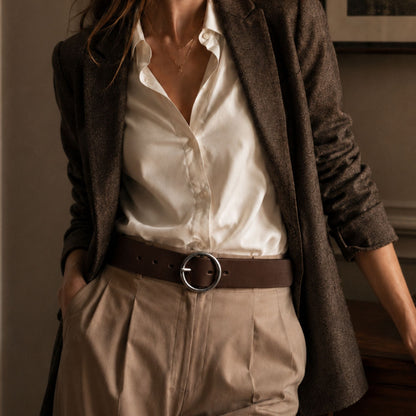 Sempre - Cognac Vachetta Leather Waist Belt with Circular Buckle - Made in Canada