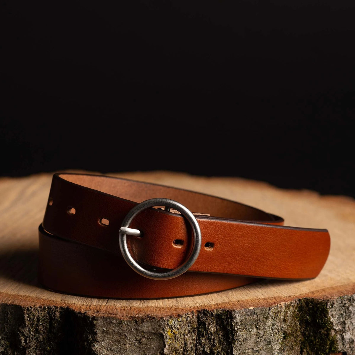 Sempre - Black Vachetta Leather Waist Belt with Circular Buckle