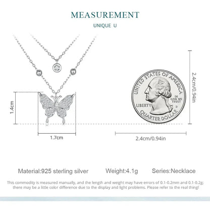 925 Sterling Silver Double-layer Tassel Butterfly Pendant Necklace for Women - Elegant Fine jewelry