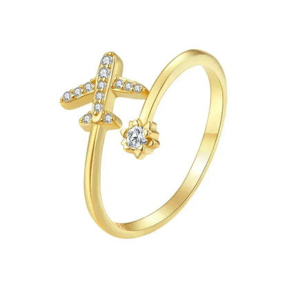 925 Sterling Silver CZ Flying Plane Open Ring