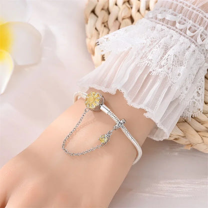 Sterling Silver Daisy Clasp Bracelet with Yellow CZ