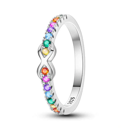 925 Sterling Silver Rainbow Infinity Ring