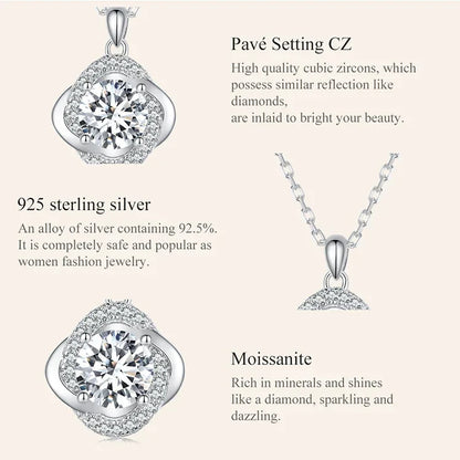 Collier pendentif Trèfle porte-bonheur en argent sterling et moissanite 1 carat