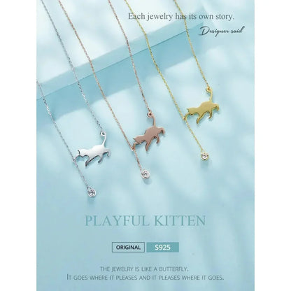 Breathtaking 925 Sterling Silver Cat Necklace | Elegant Pendant Collarbone Jewelry Scn232 In 3 Colors