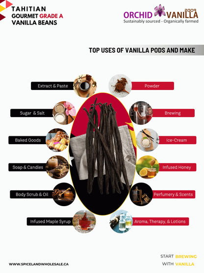 Tahitian Vanilla Beans Gourmet Grade-A <br>For Extract And Baking<BR>By Count