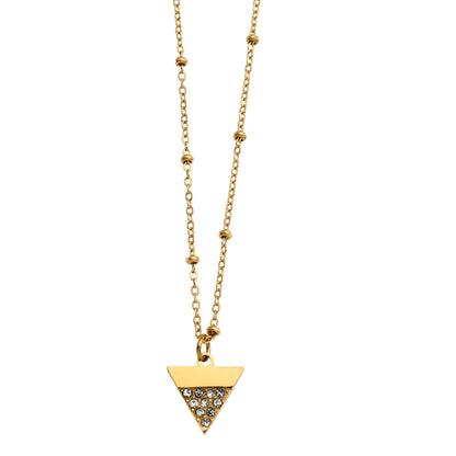 URIKA Beaded Chain Necklace with  Zirconia Pavé Triangle Pendant in Gold