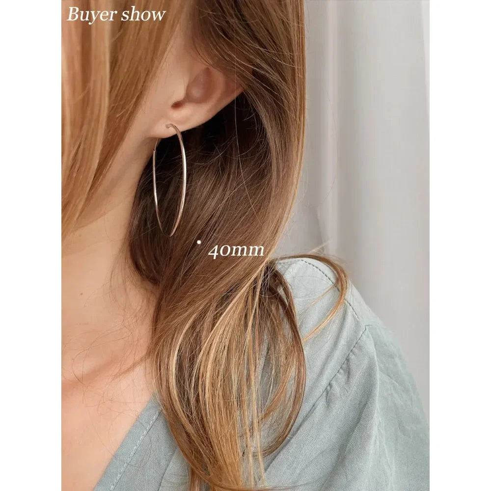 Grandes boucles d'oreilles créoles élégantes en argent sterling 925 pour femmes - Grandes créoles cercle sans fin (30/40 mm)