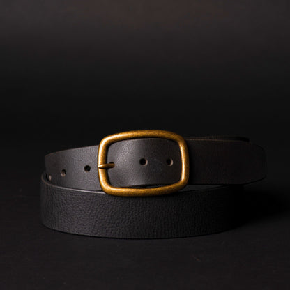 Amara - Black Leather Dress Belt with Gold Buckle - Made in Canada