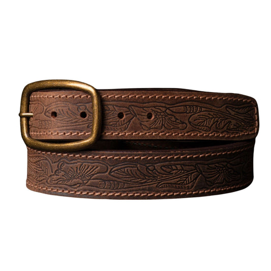 Dakota - Ceinture western en cuir brun avec boucle dorée - Fabriquée au Canada