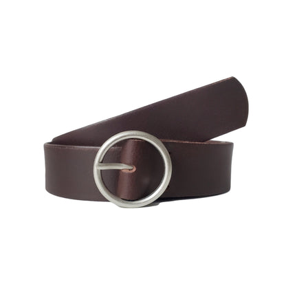 Sempre - Ceinture en cuir de vachette marron avec boucle circulaire - Fabriqué au Canada