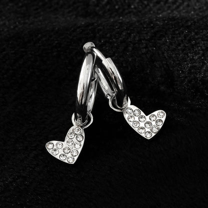 VIRTUOUS Silver Toned White Gold: Mini Hoops with Zirconia Embedded Heart Charm