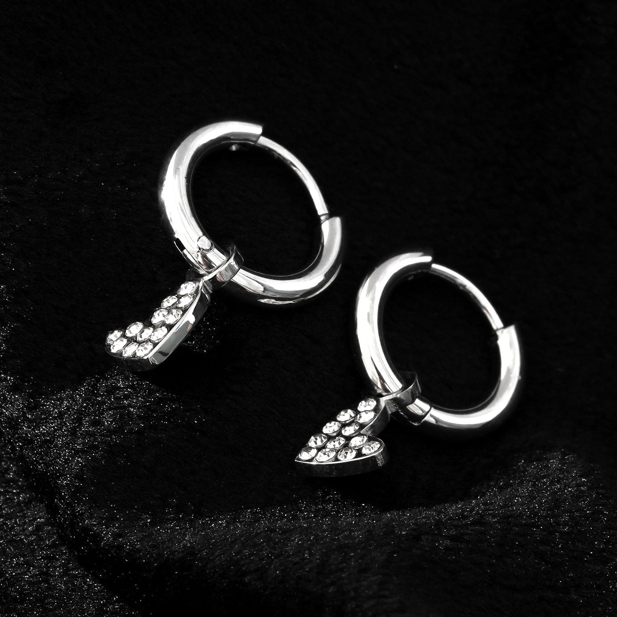 VIRTUOUS Silver Toned White Gold: Mini Hoops with Zirconia Embedded Heart Charm