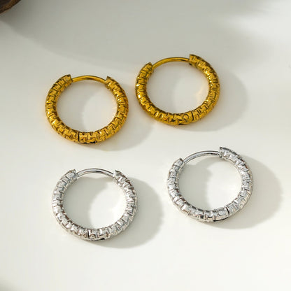 VISCONTA White Gold (Silver Tone): Chiselled Finish - Textured Surface Mini Hoop Earrings