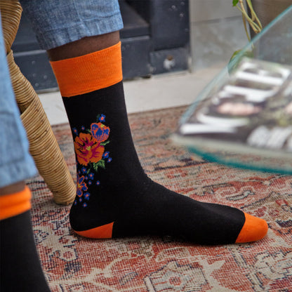 Orange and Black Flower Print