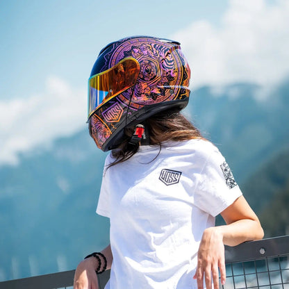 Casque Moto Voss 580 Conquest Brillant Néon Mandala