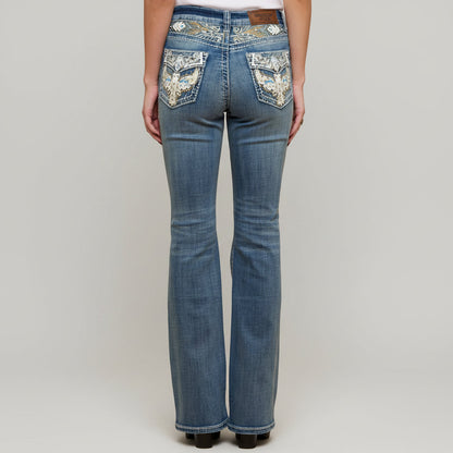 Westfield Eagle Women’s Embroidered Bootcut Jeans. High Waisted Eagle Bling Denim