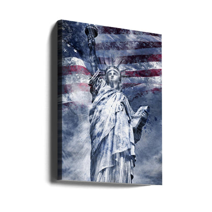 Blue Statue of Liberty American Flag Collage Canvas Wall Art | Modern Art STATUE OF LIBERTY | blue