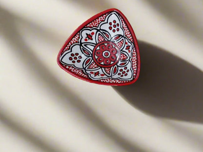 Handmade Ceramic Triangle Appetizer Plate – 7” Serving Dish | Moroccan & Floral Patterns