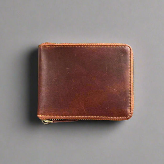 Portefeuille zippé en cuir de vache pour homme