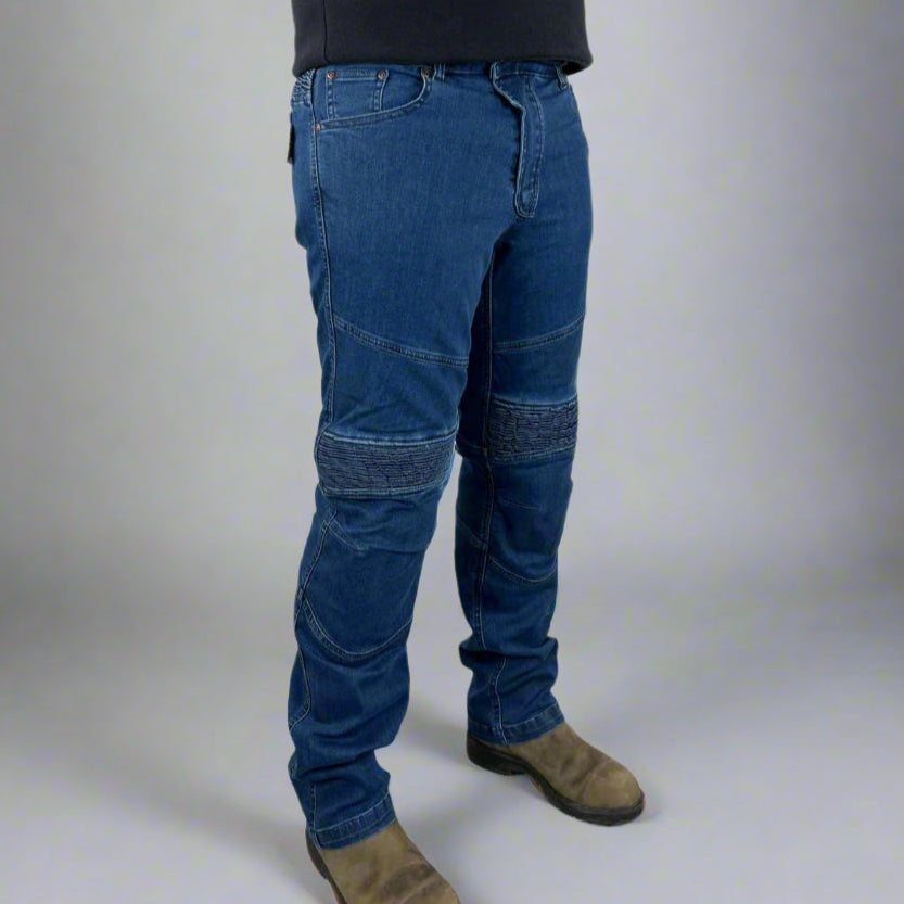 Men’s Armored Motorcycle Riding Jeans. CE-Certified Knee & Hip Armor Denim