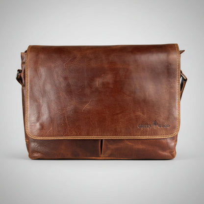 Greenwood Leather Laptop Bag. Premium Waxed Full-Grain Leather Briefcase for 16" Laptops