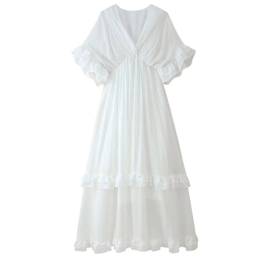 Robe longue fluide à volants