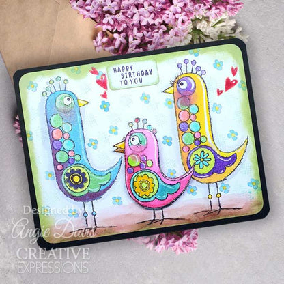 Woodware Clear Singles Bubble Birds Lina 4 in x 6 in Stamp Set