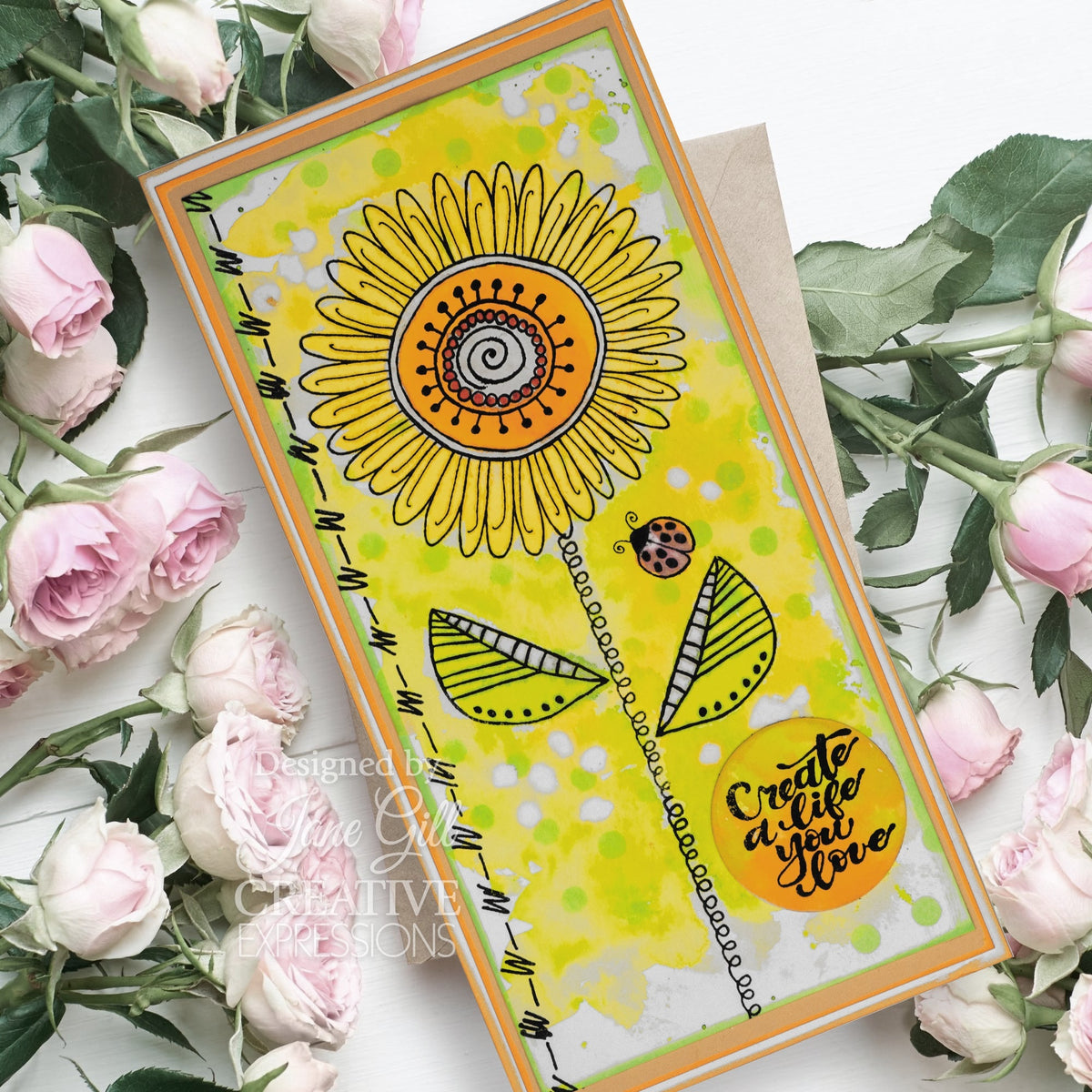 Tampon en caoutchouc Woodware Clear Singles Petal Doodles Live Life 10,16 cm x 15,24 cm